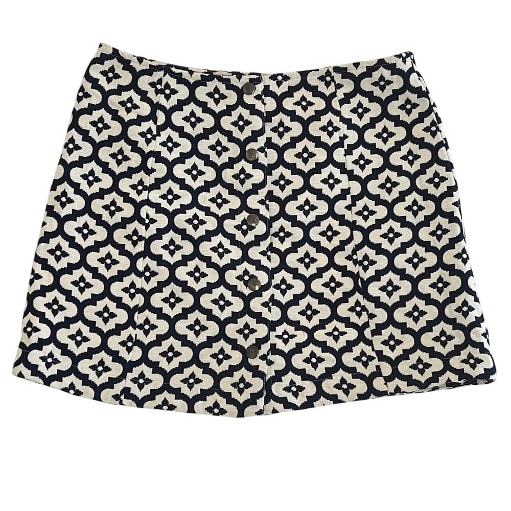 Topshop Women's Mini Skirt Size 8 Print Blue Cotton Blend Button Detail